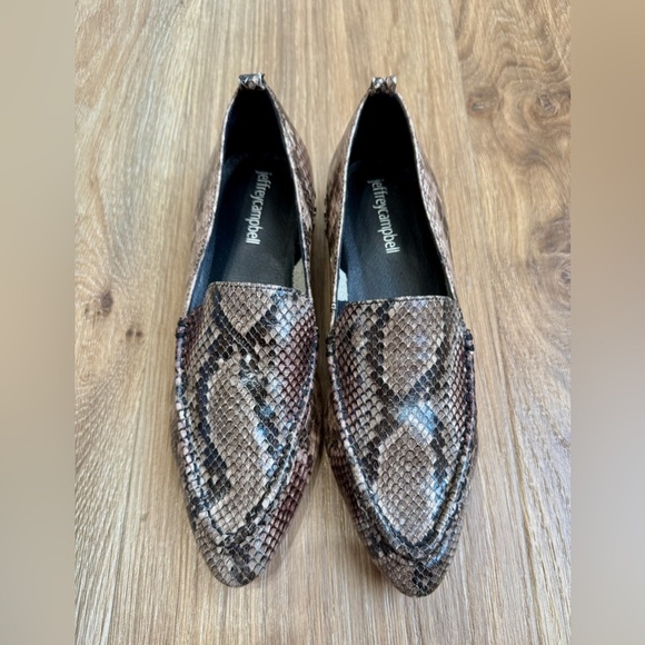 Jeffrey Campbell 7M Barnett Snake Embossed Studded Heel Loafer Python Brown LNC - Picture 4 of 7